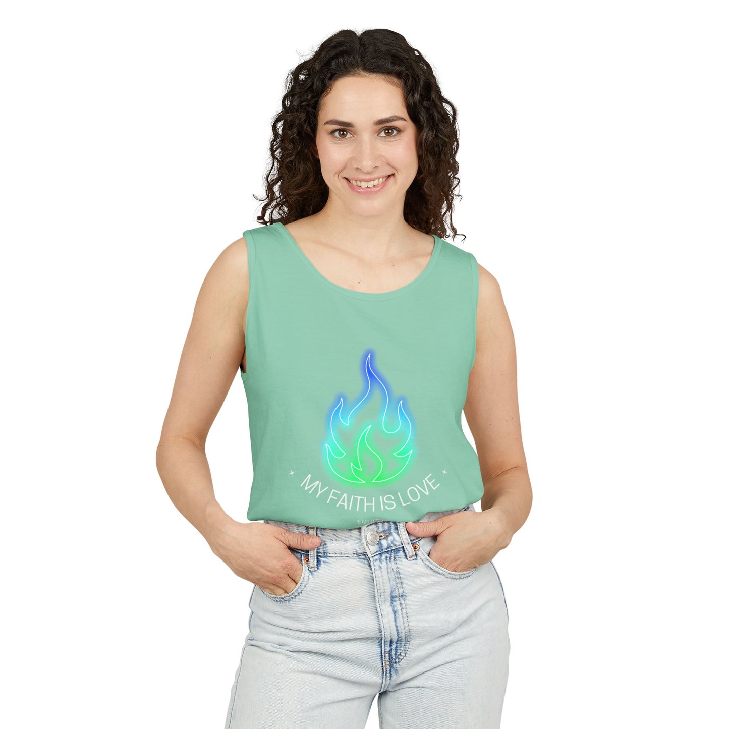 My Faith is Love - Green and Blue Version - Unisex Garment-Dyed Tank Top