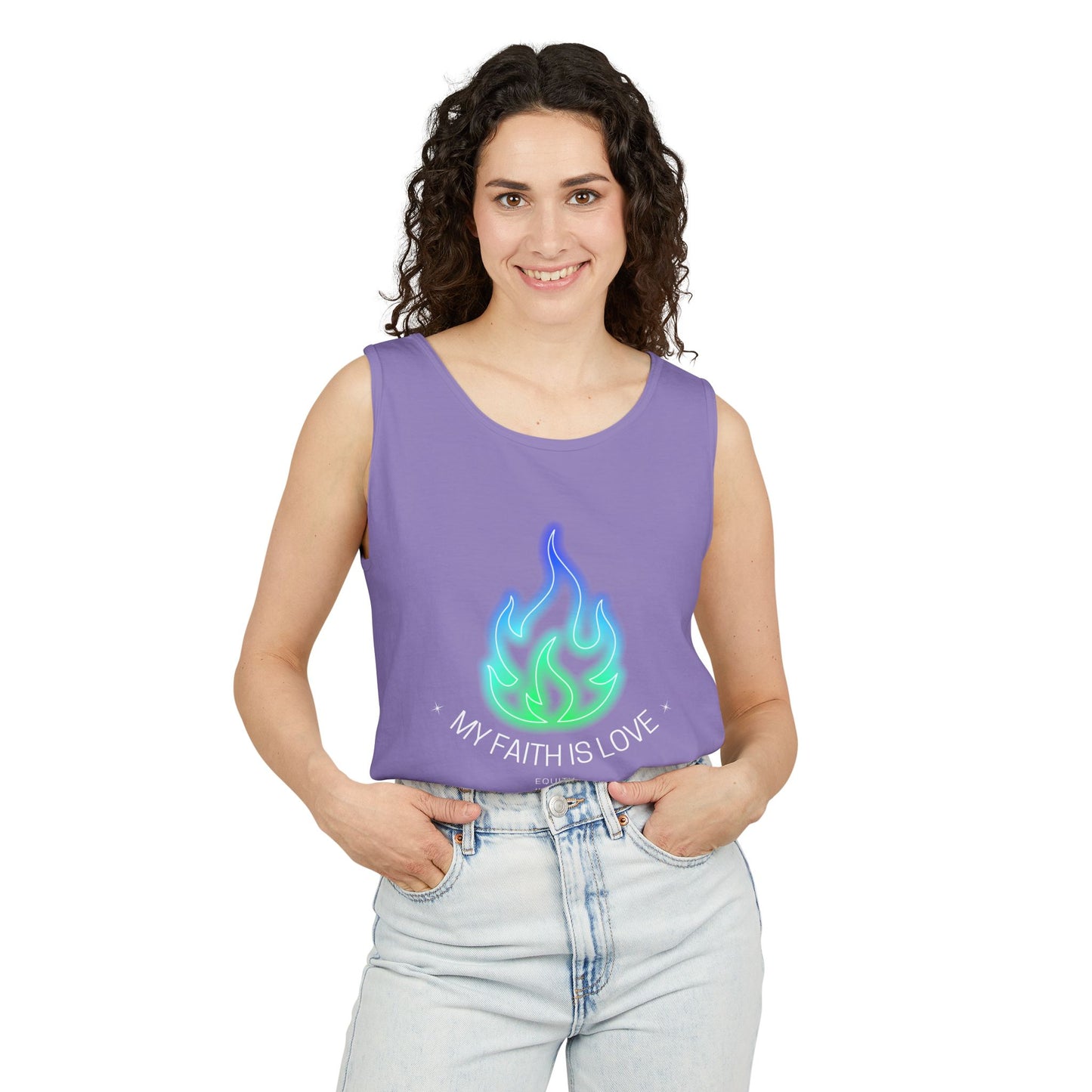 My Faith is Love - Green and Blue Version - Unisex Garment-Dyed Tank Top