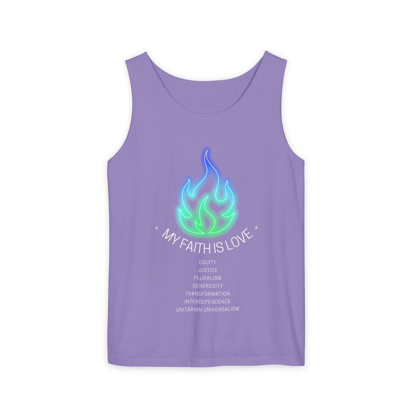 My Faith is Love - Green and Blue Version - Unisex Garment-Dyed Tank Top