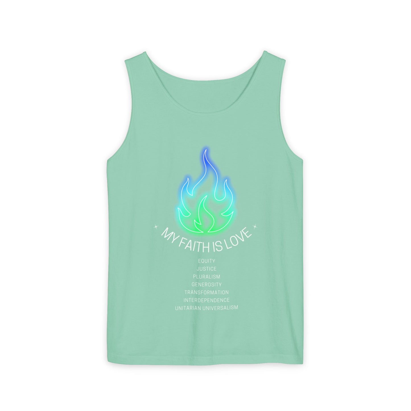 My Faith is Love - Green and Blue Version - Unisex Garment-Dyed Tank Top