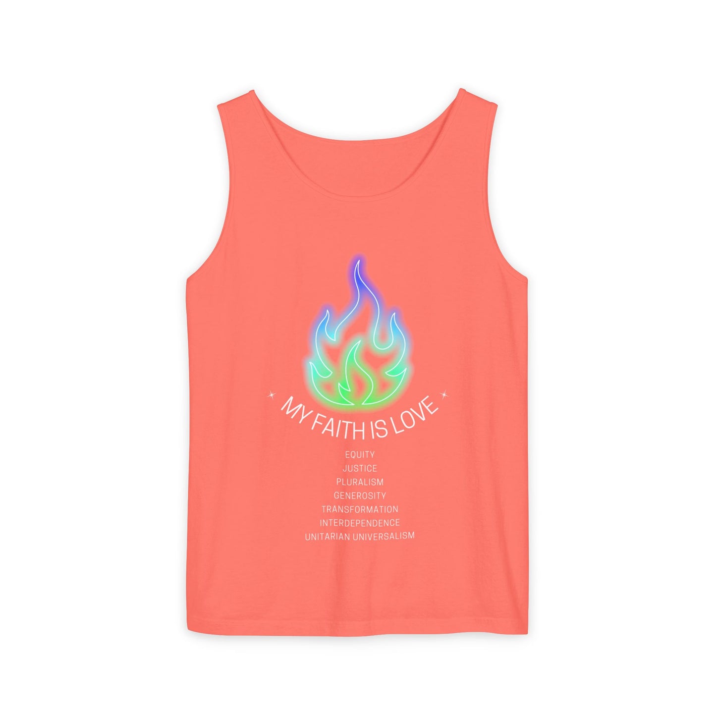 My Faith is Love - Green and Blue Version - Unisex Garment-Dyed Tank Top