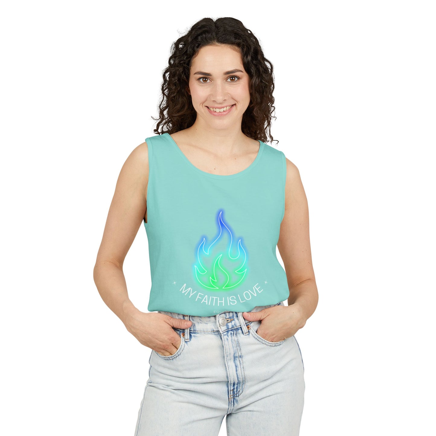 My Faith is Love - Green and Blue Version - Unisex Garment-Dyed Tank Top