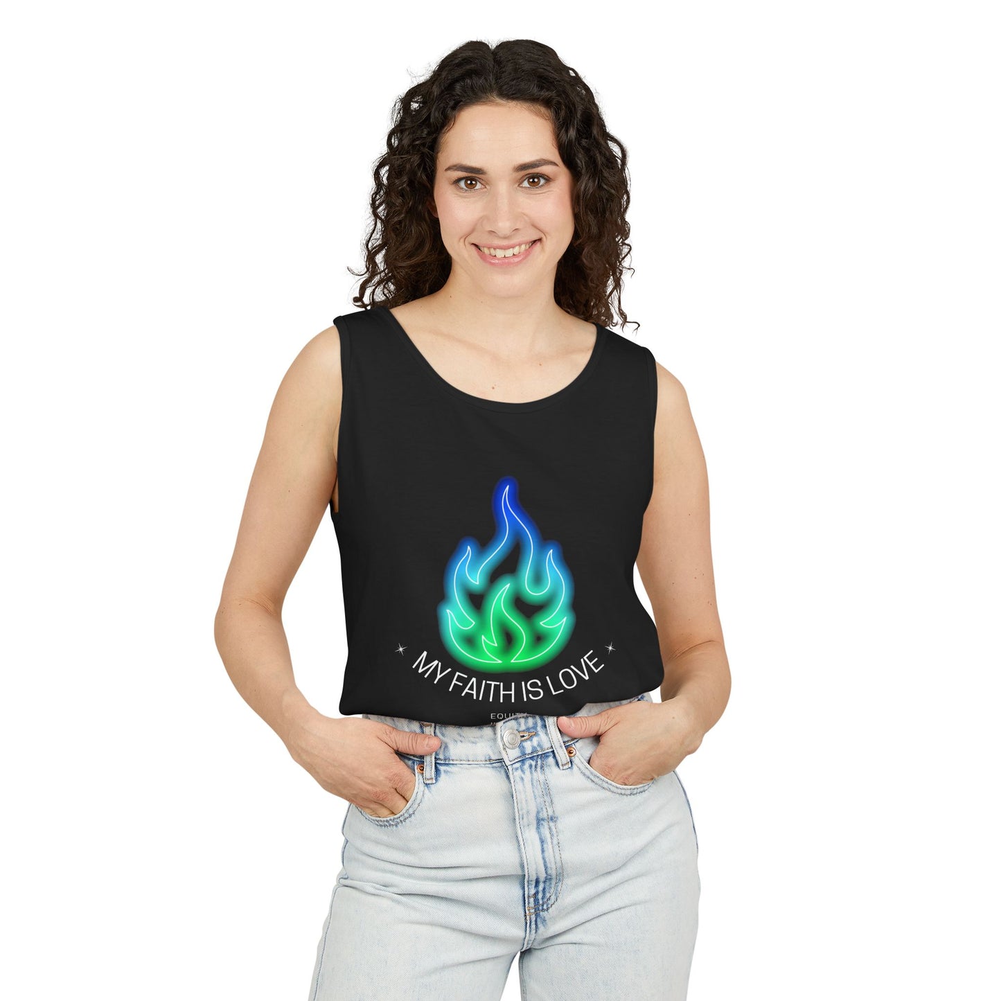 My Faith is Love - Green and Blue Version - Unisex Garment-Dyed Tank Top