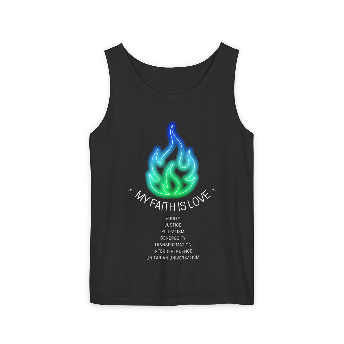 My Faith is Love - Green and Blue Version - Unisex Garment-Dyed Tank Top