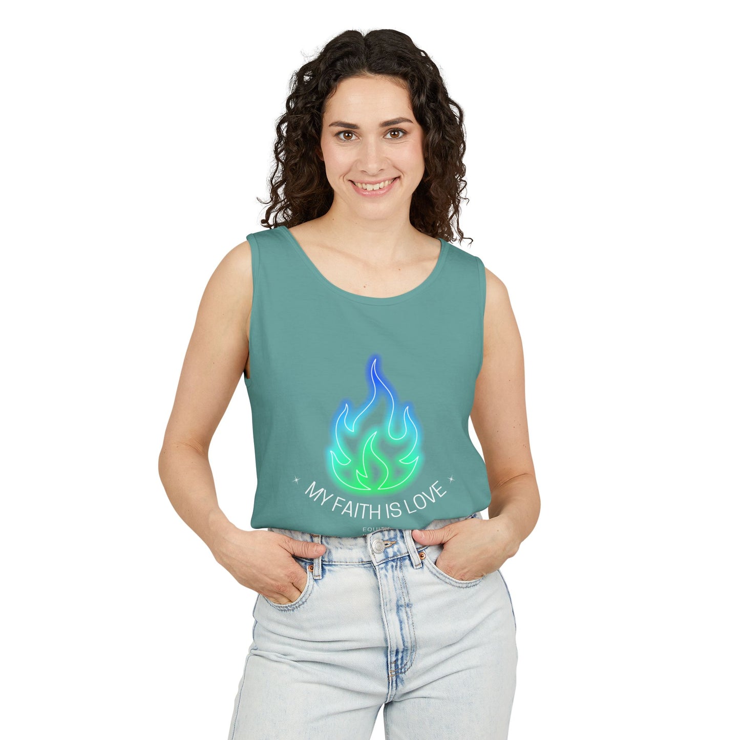 My Faith is Love - Green and Blue Version - Unisex Garment-Dyed Tank Top