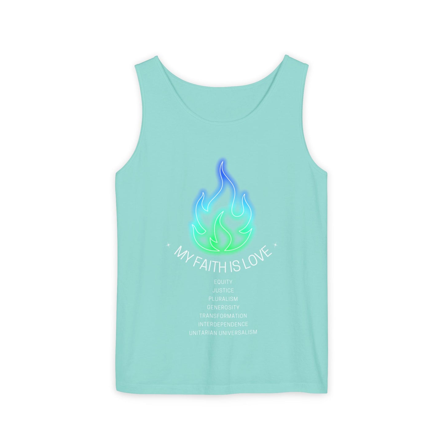 My Faith is Love - Green and Blue Version - Unisex Garment-Dyed Tank Top