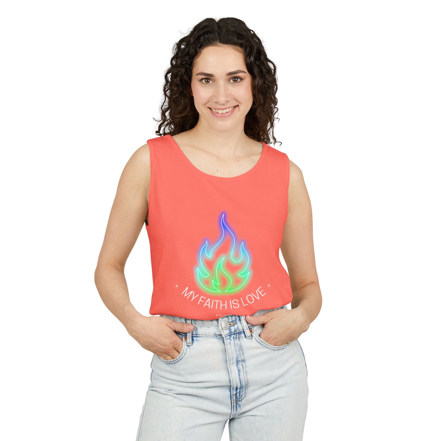 My Faith is Love - Green and Blue Version - Unisex Garment-Dyed Tank Top