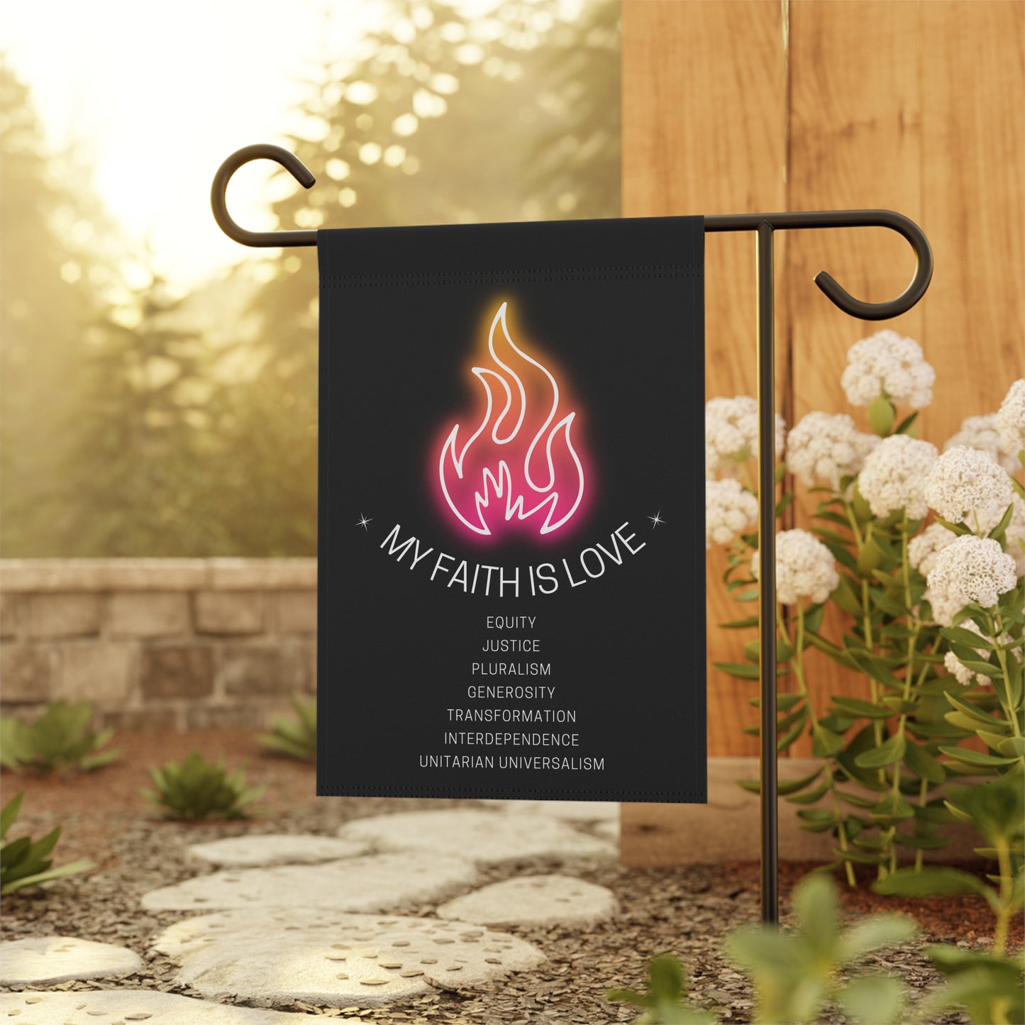 UU Chalice My Faith is Love Garden Flag