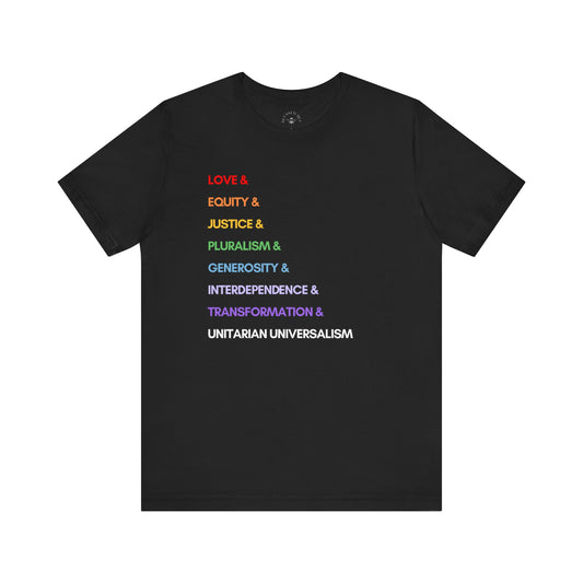 Love & UU Values Rainbow Unisex Jersey Short Sleeve Tee (Canada's Version)