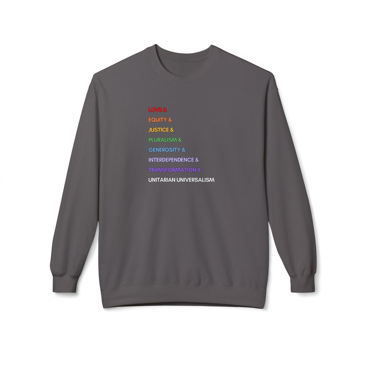 Rainbow UU Values Sweatshirt - Adult - Unisex Midweight Softstyle Fleece Crewneck Sweatshirt