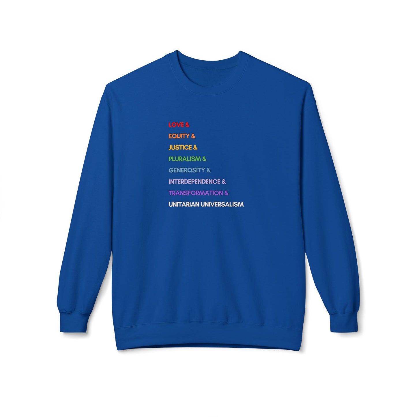 Rainbow UU Values Sweatshirt - Adult - Unisex Midweight Softstyle Fleece Crewneck Sweatshirt