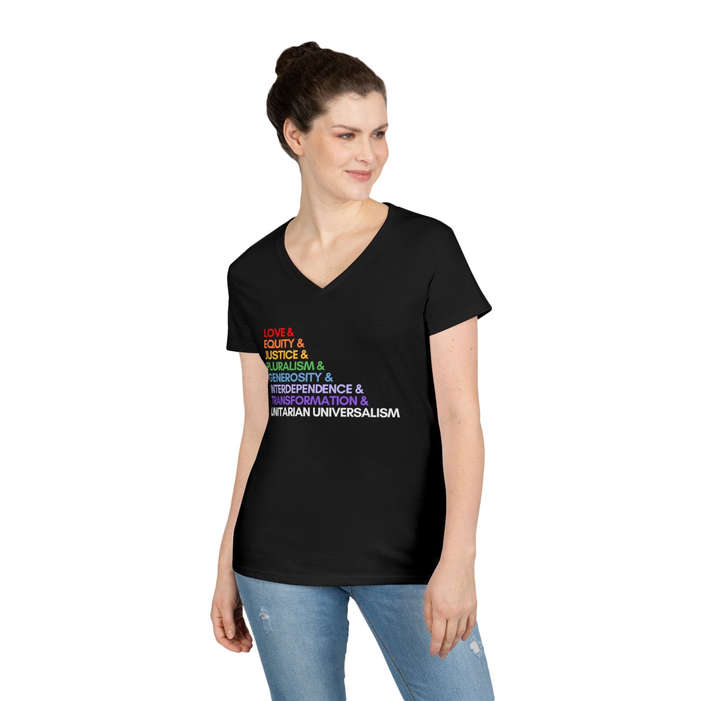 Rainbow Love & UU Values V-Neck T-Shirt