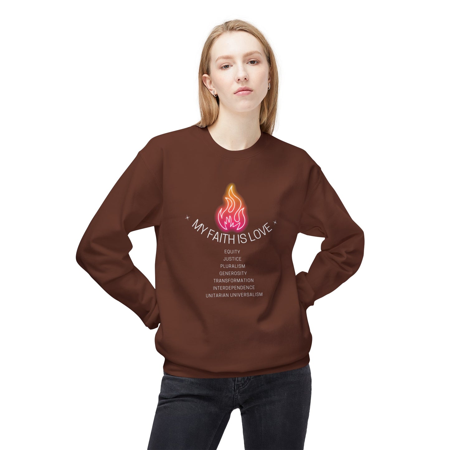 My Faith is Love UU Values Chalice Sweatshirt - Adult - Unisex Midweight Softstyle Fleece Crewneck Sweatshirt