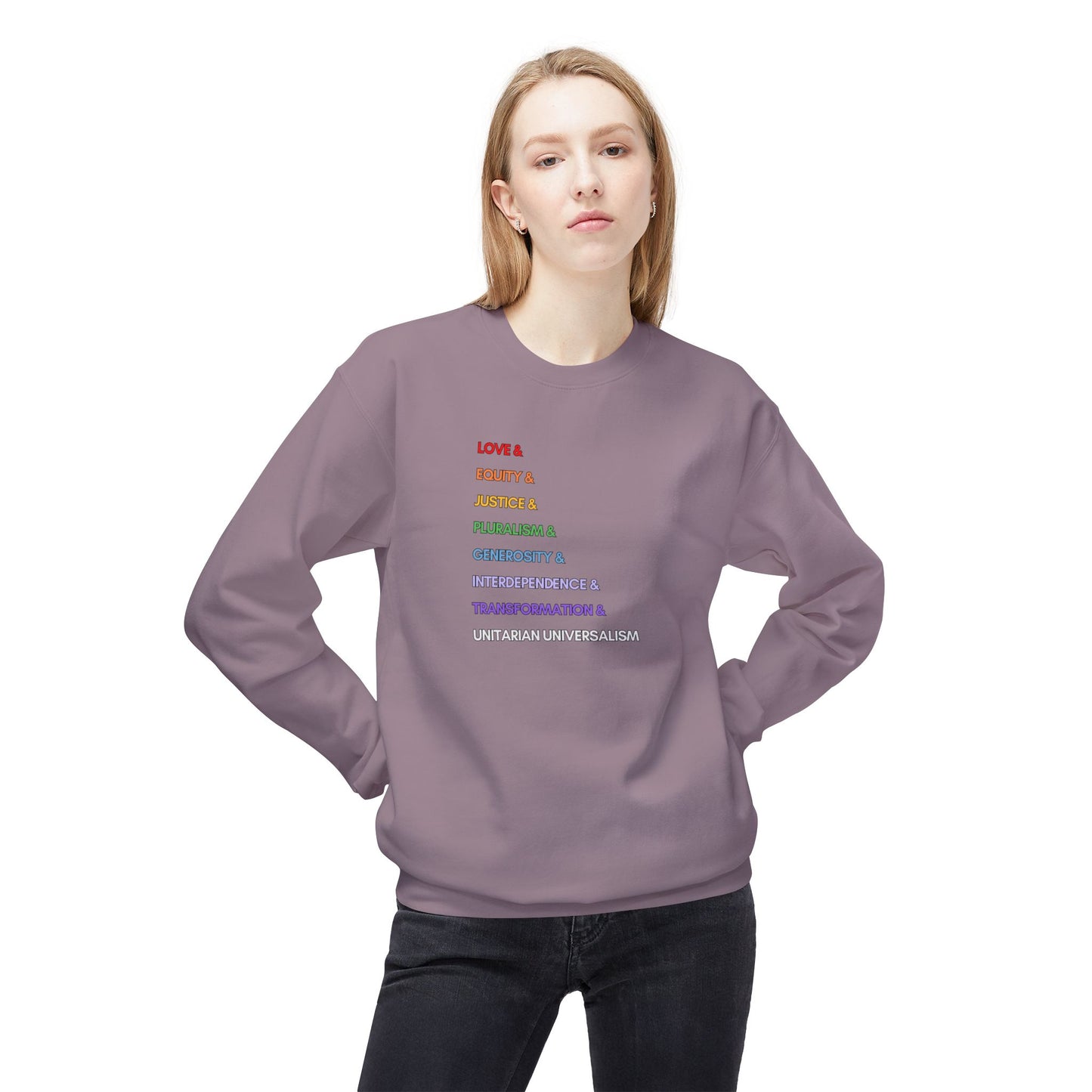 Rainbow UU Values Sweatshirt - Adult - Unisex Midweight Softstyle Fleece Crewneck Sweatshirt