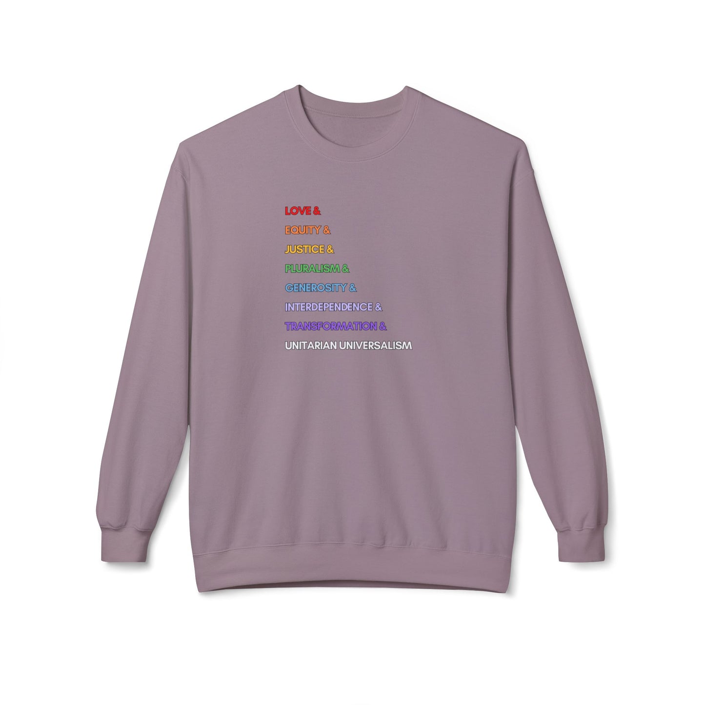 Rainbow UU Values Sweatshirt - Adult - Unisex Midweight Softstyle Fleece Crewneck Sweatshirt