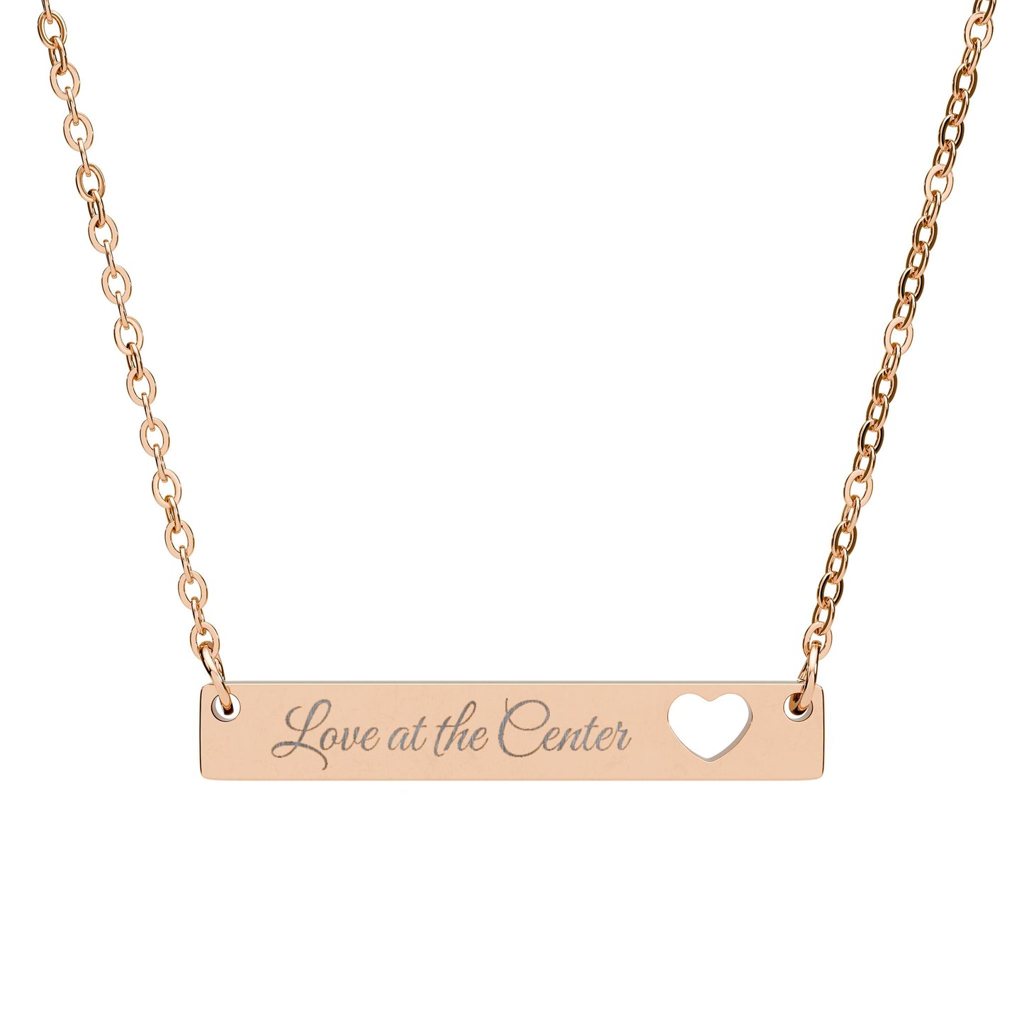 Love at the Center Cutout Heart Bar Necklace (Engraving)