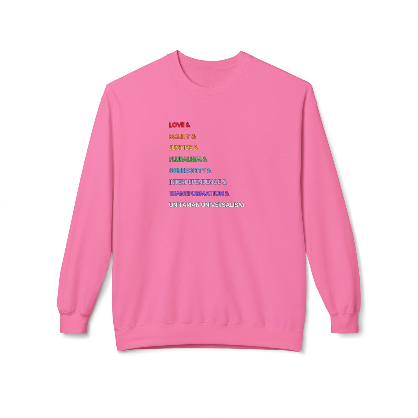 Rainbow UU Values Sweatshirt - Adult - Unisex Midweight Softstyle Fleece Crewneck Sweatshirt