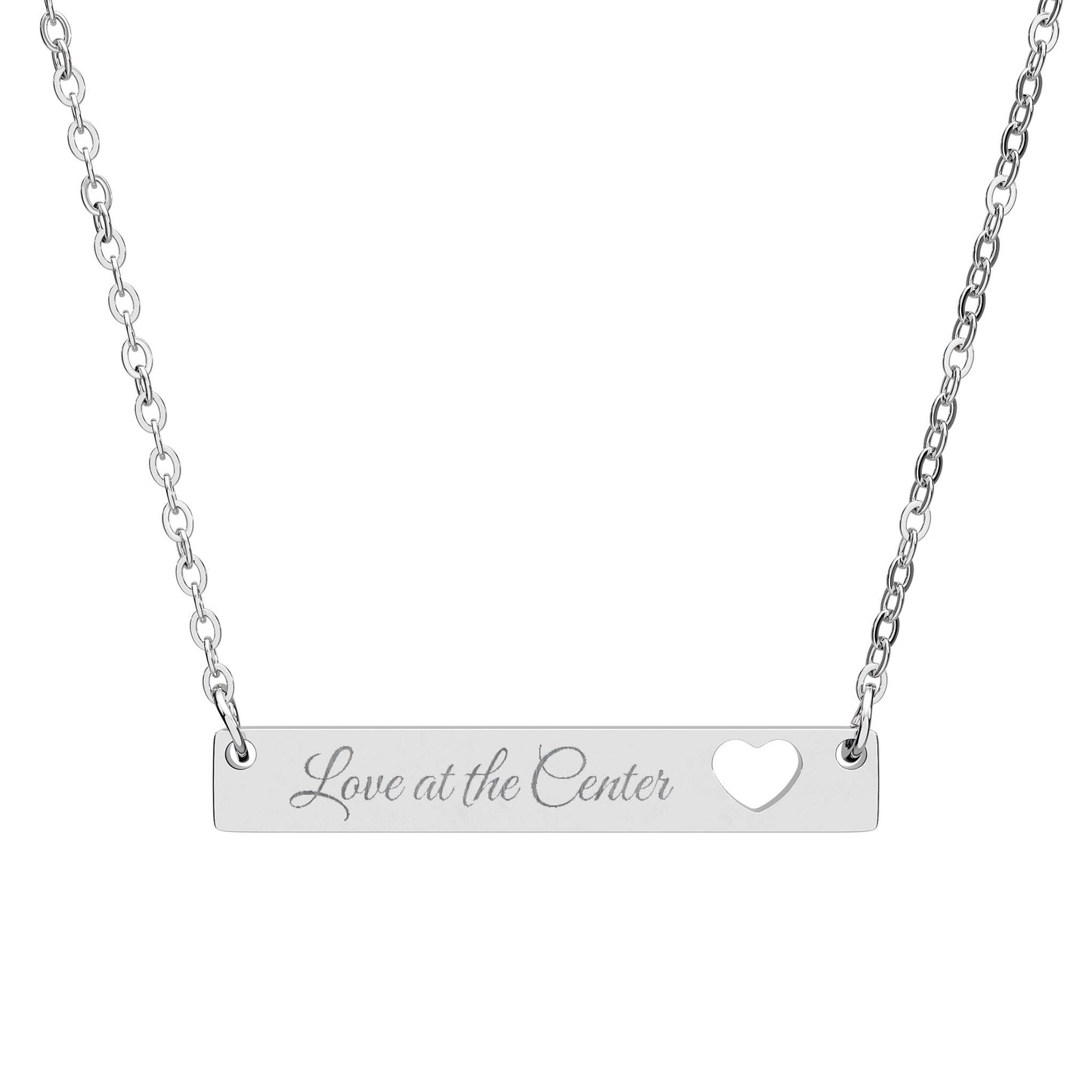 Love at the Center Cutout Heart Bar Necklace (Engraving)