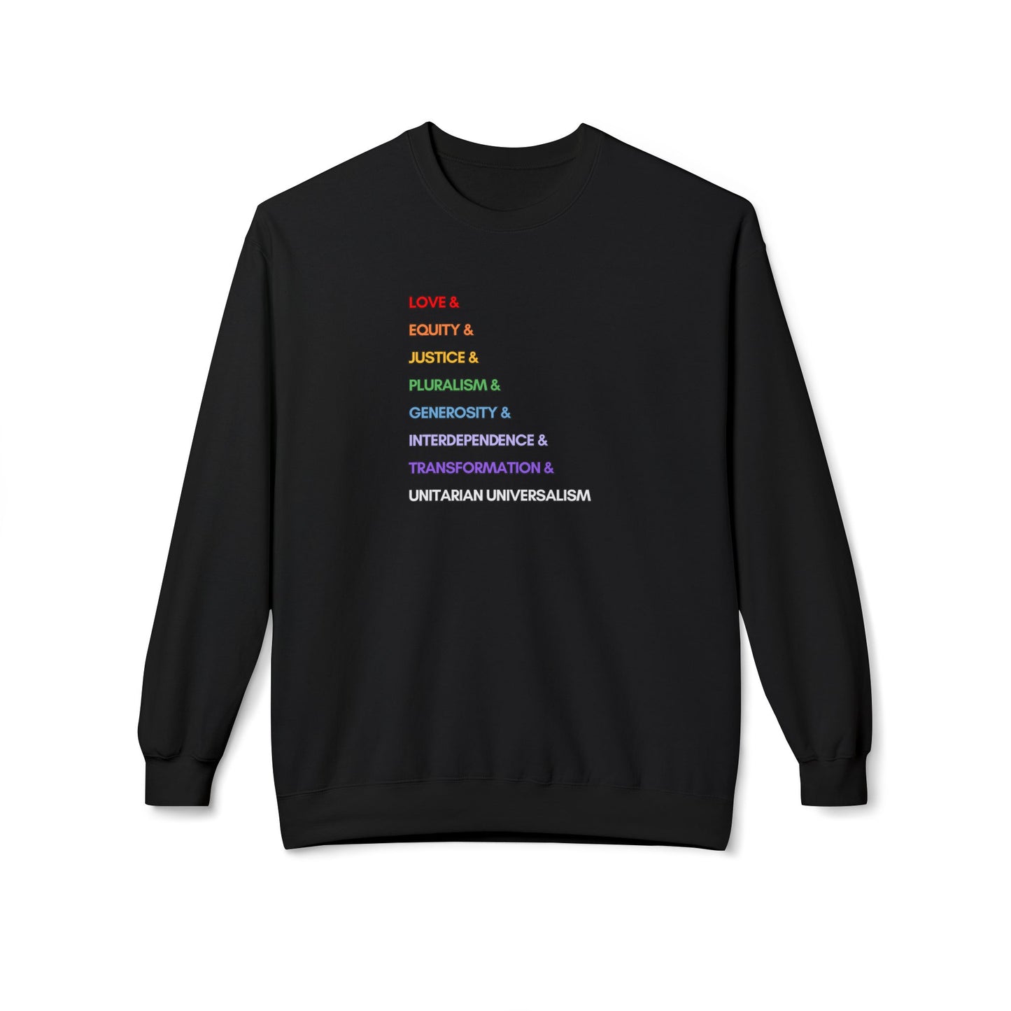 Rainbow UU Values Sweatshirt - Adult - Unisex Midweight Softstyle Fleece Crewneck Sweatshirt