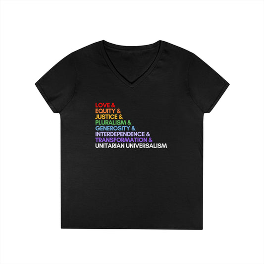 Rainbow Love & UU Values V-Neck T-Shirt