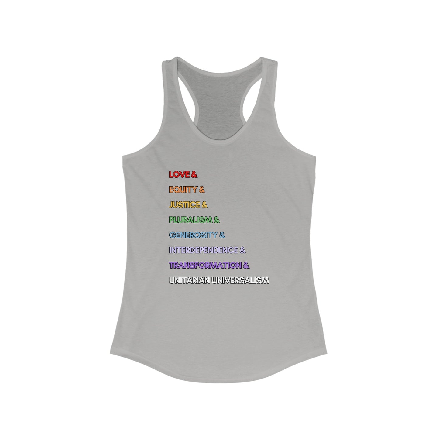 Rainbow UU Values Racerback Tank - Adult (Front Only)