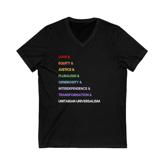 Rainbow UU Values V-Neck Tee - Adult (Front Only)