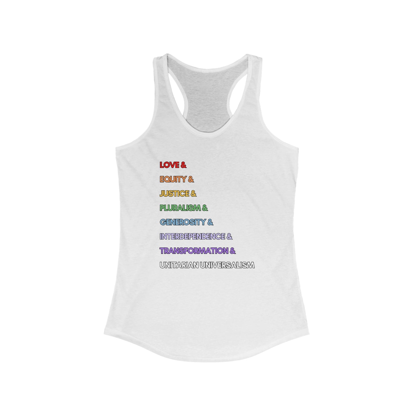 Rainbow UU Values Racerback Tank - Adult (Front Only)