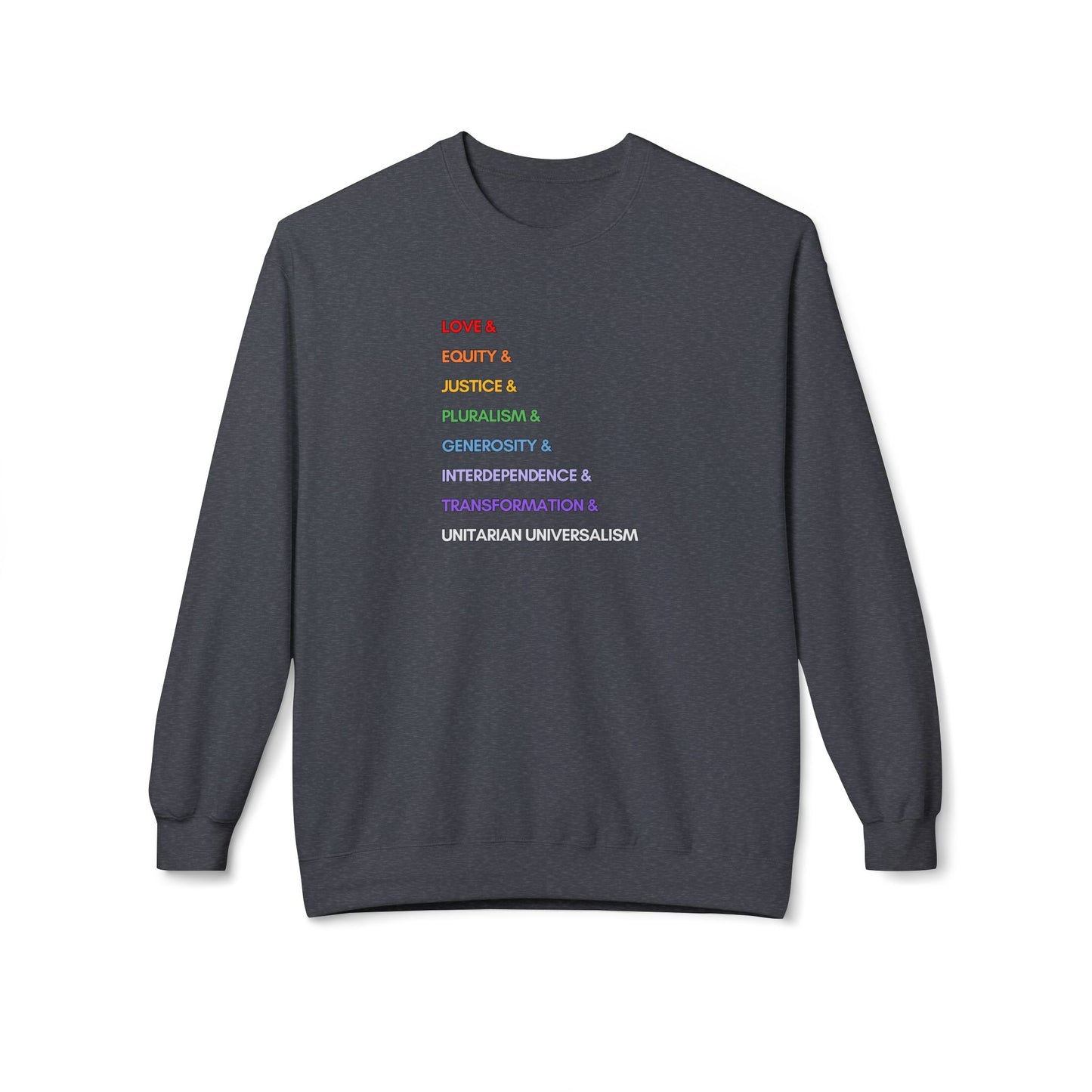 Rainbow UU Values Sweatshirt - Adult - Unisex Midweight Softstyle Fleece Crewneck Sweatshirt